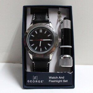 NWT Men's Set - 1 Analog Watch and 1 Flashlight in Silver and Black